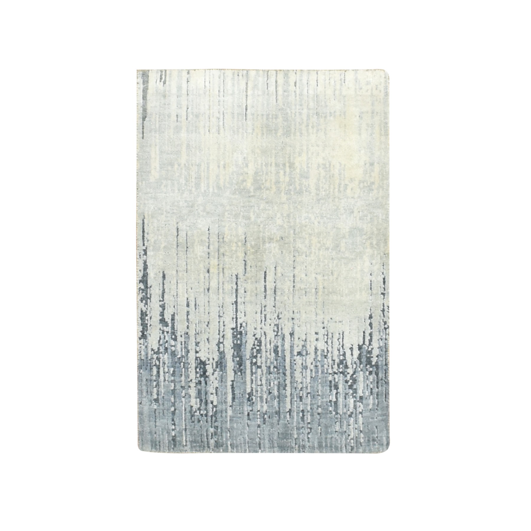 2'x3' Shades of Gray, Vertical Ombre Design, Densely Woven, Hand Knotted, Soft and Vibrant Wool, Sample, Mat, Oriental Rug 